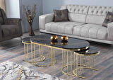 Premium Oval 2+1 Coffee Table Membrane Mdf Orta Sehba Lüx Zarif Tasarım