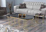 Premium Oval 2+1 Coffee Table Membrane Mdf Orta Sehba Lüx Zarif Tasarım
