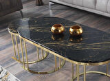 Premium Oval 2+1 Coffee Table Membrane Mdf Orta Sehba Lüx Zarif Tasarım