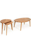 Fawdecor Asimetrik Masif Doğal Ahşap Orta Sehpa ve 2'li/3'lü Zigon Sehpa Set, Modern Masif Sehpa, Orta Sehpa ve 2'li Zigon Sehpa Set