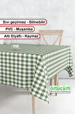 Yeşil Beyaz Pötikareli Pvc Muşamba Astarlı Masa Örtüsü Leke Tutmaz Silinebilir