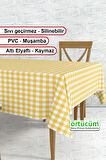 Sarı Beyaz Pötikareli Pvc Muşamba Astarlı Masa Örtüsü Leke Tutmaz Silinebilir