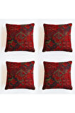 Kilim Desenli Dekoratif Yastık Kılıfı 4'lü Çift Taraflı Şönil Dokuma Gizli Fermuarlı Kırlent Kılıfı