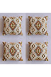 Kilim Desenli Dekoratif Yastık Kılıfı 4'lü Çift Taraflı Şönil Dokuma Gizli Fermuarlı Kırlent Kılıfı