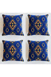 Kilim Desenli Dekoratif Yastık Kılıfı 4'lü Çift Taraflı Şönil Dokuma Gizli Fermuarlı Kırlent Kılıfı