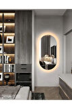 Fawdecor Led Işıklı Oval/Kapsül Model Dekoratif Duvar Aynası, Modern Eşsiz Ayna, Ayna Duvar Dekorasyon Ürünü 90 x 90 Cm Gün Işığı