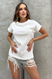 Lesa Wear Yumuşacık Soft Touch Geniş Yaka Keten Görünümlü Oversize T-shirt