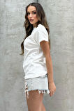 Lesa Wear Yumuşacık Soft Touch Geniş Yaka Keten Görünümlü Oversize T-shirt