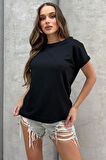 Lesa Wear Yumuşacık Soft Touch Geniş Yaka Keten Görünümlü Oversize T-shirt
