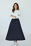 KADIN BELİ LASTİKLİ YANLARDAN DİVET DETAYLI KALIN KIŞLIK ETEK