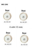 Simli Beyaz Renk 4 Adet 15 mm Bebek Düğme, Bebek Kazak, Yelek, Gömlek Düğmesi 403 201
