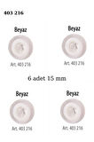Beyaz Renk 6 Adet Beyaz Şeritli 15 mm Bebek Düğme, Bebek Kazak, Yelek, Gömlek Düğmesi 403 216