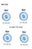 Mavi Renk 6 Adet Beyaz Şeritli 15 mm Bebek Düğme, Bebek Kazak, Yelek, Gömlek Düğmesi 403 222