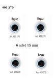 Beyaz Renk Nazar Boncuklu Simli 6 Adet 15 mm Bebek Düğme, Bebek Kazak, Yelek, Gömlek Düğmesi 403 270