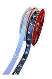 2 Makara Çapa Baskılı Saten Kurdele, Beyaz Kurdele  1,5 cm 5+5 mt 135003/100507