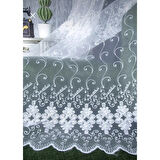 Raporlu, Nakışlı, Kırışma Yapmaz (1/3 Sık Pile) Ekru Tül Perde