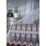 Raporlu, Nakışlı, Kırışma Yapmaz (1/3 Sık Pile) Ekru Tül Perde