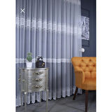 Raporlu, Nakışlı, Kırışma Yapmaz (1/3 Sık Pile) Ekru Tül Perde