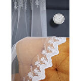 Raporlu, Nakışlı, Kırışma Yapmaz (1/3 Sık Pile) Ekru Tül Perde