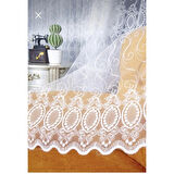 Raporlu, Nakışlı, Kırışma Yapmaz (1/3 Sık Pile) Ekru Tül Perde