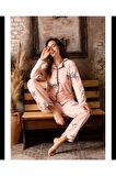 
Yaprak Desenli Önden Düğmeli Polar Pijama Takım
