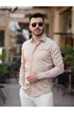 Süper Slim Fit (Dar Kalıp ) Gizli Düğmeli Pamuk Saten Gömlek