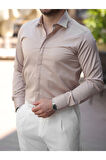 Süper Slim Fit (Dar Kalıp ) Gizli Düğmeli Pamuk Saten Gömlek