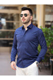 Süper Slim Fit (Dar Kalıp ) Gizli Düğmeli Pamuk Saten Gömlek