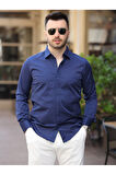 Süper Slim Fit (Dar Kalıp ) Gizli Düğmeli Pamuk Saten Gömlek