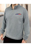 Erkek Paris Baskılı Yarım Fermuarlı Oversize Sweatshirt