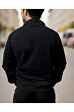 Erkek Paris Baskılı Yarım Fermuarlı Oversize Sweatshirt