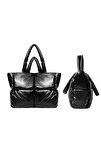Siyah Kabartmalı Parlak Puf Kumaş Shopper Çanta
