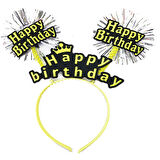 Parti Happy Birthday Püsküllü Neon Sarı Renk Doğum Günü Tacı 22x19 cm