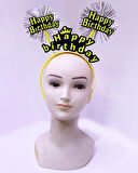 Parti Happy Birthday Püsküllü Neon Sarı Renk Doğum Günü Tacı 22x19 cm