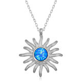 ​925 Ayar Gümüş Mavi Opal Taşlı Güneş Kadın Gümüş Kolye