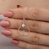 925 Ayar Gümüş Nisan Ayı Doğum Taşı Kedi Kadın Kolye