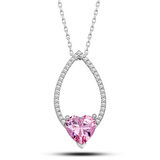Gümüş Pembe Taşlı Kalp Kadın Kolye