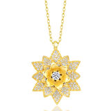 925 Ayar Gümüş Gold Beyaz Taşlı Lotus Çiçeği Kadın Kolye