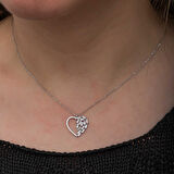 925 Ayar Gümüş Baget Taşlı Kalp Kadın Kolye