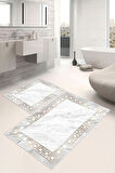 Dijital Baskı Klasik Kaymaz Taban 2li Set Banyo Paspası Klozet Takımı (50x60cm-60x100cm)
