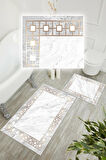 Dijital Baskı Klasik Kaymaz Taban 2li Set Banyo Paspası Klozet Takımı (50x60cm-60x100cm)