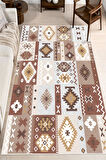 Dijital Baskılı Dekoratif Kilim Desen Kaymaz Taban Yıkanabilir Salon Halısı Yolluk
