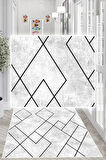 Dijital Baskılı Dekoratif Kaymaz Taban Yıkanabilir Geometrik Yolluk Antre Hol Halısı Salon Halısı