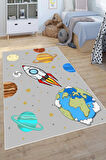 Dijital Baskılı Dekoratif Kaymaz Taban Yıkanabilir Gezegenler Temalı Modern Çocuk Halısı