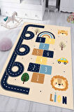 Dijital Baskılı Dekoratif Kaymaz Taban Yıkanabilir Seksek ve Yol Temalı Çocuk Halısı