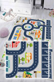 Dijital Baskılı Dekoratif Kaymaz Taban Yıkanabilir Trafik Parkı Temalı Modern Çocuk Halısı