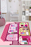 Dijital Baskılı Dekoratif Kaymaz Taban Yıkanabilir Prenses Evi Temalı Çocuk Halısı