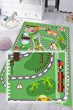 Dijital Baskılı Dekoratif Kaymaz Taban Yıkanabilir Trafik Parkı Temalı Modern Çocuk Halısı