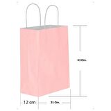 Büküm Saplı Kraft Kağıt Çanta Karton Hediyelik Poşet Torba - Pembe - 31x41 Cm. - 25 Adetlik Paket