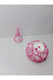 Pembe Mumluk ve Çiçekli Minik Vazo Obje Takımı